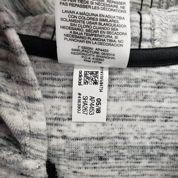 ADIDAS nwt Velour Fleece Jacket Full Zip Space Dyed Off White Black Girls M - Picture 6 of 9